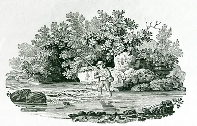 Ein Angler in einem Flussbecken, aus 